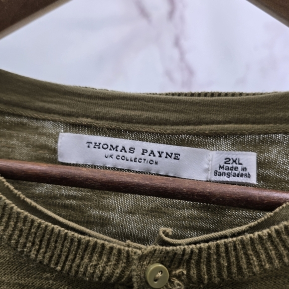 Thomas Payne Shirt Mens Large Pea Green Thermal Long Sleeve Henley Button - Picture 3 of 10